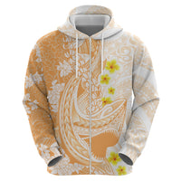 Orange Hawaii Shark Tattoo Hoodie Puakenikeni Lei Plumeria Polynesian Pattern LT14 - Polynesian Pride