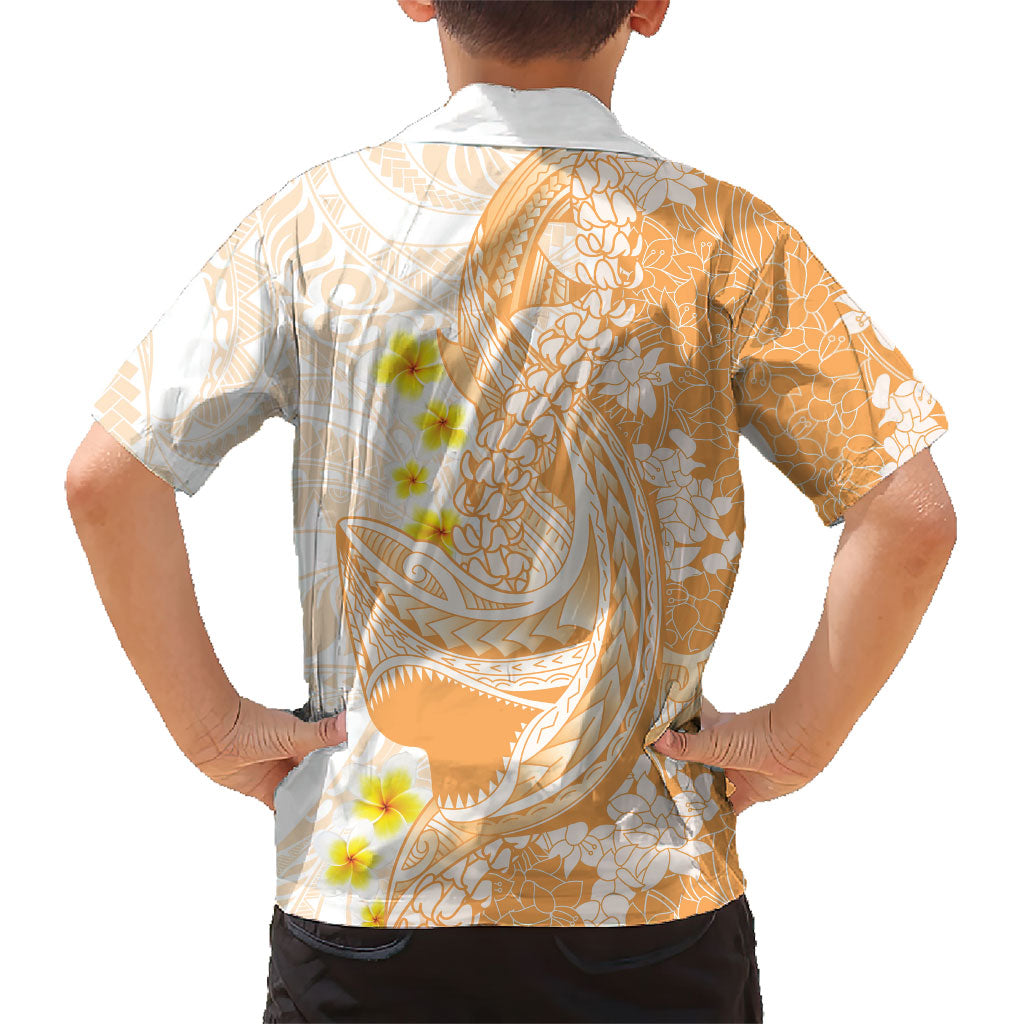 Orange Hawaii Shark Tattoo Kid Hawaiian Shirt Puakenikeni Lei Plumeria Polynesian Pattern LT14 - Polynesian Pride