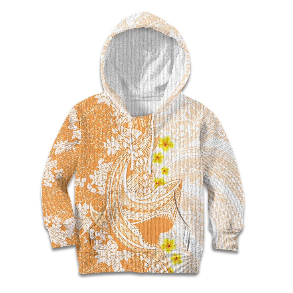 Orange Hawaii Shark Tattoo Kid Hoodie Puakenikeni Lei Plumeria Polynesian Pattern