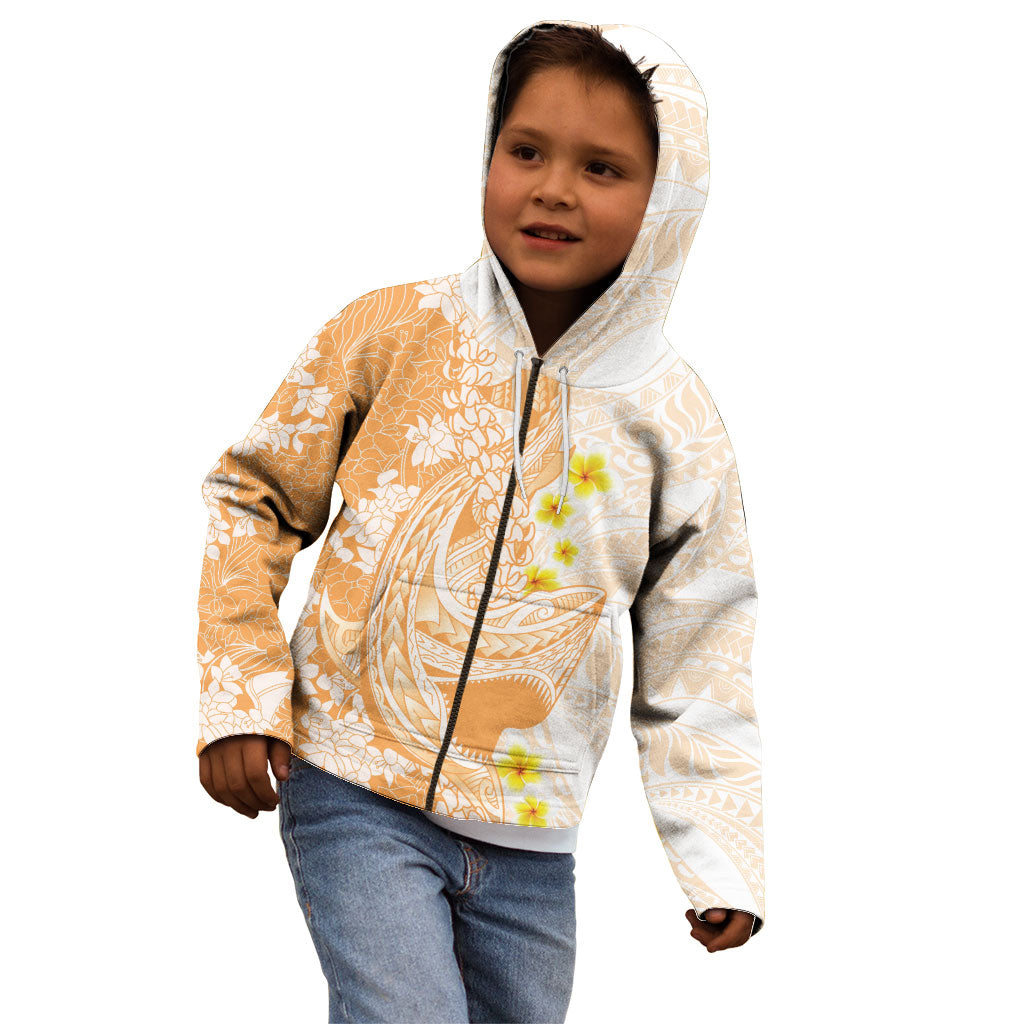 Orange Hawaii Shark Tattoo Kid Hoodie Puakenikeni Lei Plumeria Polynesian Pattern LT14 - Polynesian Pride