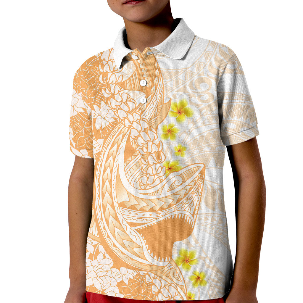 Orange Hawaii Shark Tattoo Kid Polo Shirt Puakenikeni Lei Plumeria Polynesian Pattern LT14 Kid Orange - Polynesian Pride