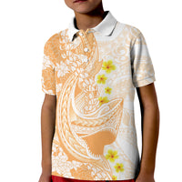 Orange Hawaii Shark Tattoo Kid Polo Shirt Puakenikeni Lei Plumeria Polynesian Pattern LT14 Kid Orange - Polynesian Pride
