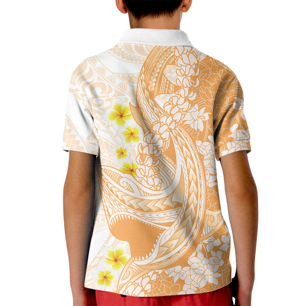 Orange Hawaii Shark Tattoo Kid Polo Shirt Puakenikeni Lei Plumeria Polynesian Pattern LT14 - Polynesian Pride