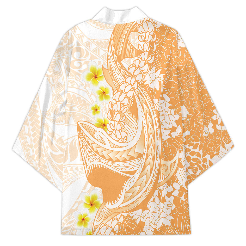 Orange Hawaii Shark Tattoo Kimono Puakenikeni Lei Plumeria Polynesian Pattern LT14 - Polynesian Pride