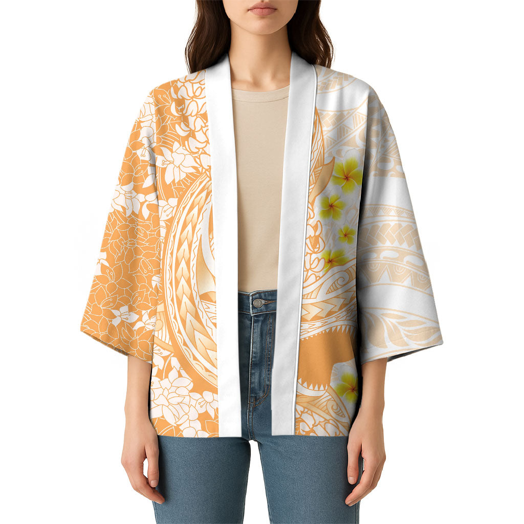 Orange Hawaii Shark Tattoo Kimono Puakenikeni Lei Plumeria Polynesian Pattern LT14 - Polynesian Pride