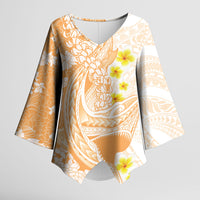 Orange Hawaii Shark Tattoo Kimono Sleeve Blouse Puakenikeni Lei Plumeria Polynesian Pattern LT14 Female Orange - Polynesian Pride