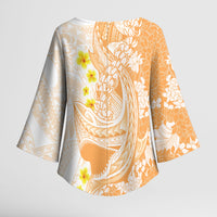 Orange Hawaii Shark Tattoo Kimono Sleeve Blouse Puakenikeni Lei Plumeria Polynesian Pattern LT14 - Polynesian Pride