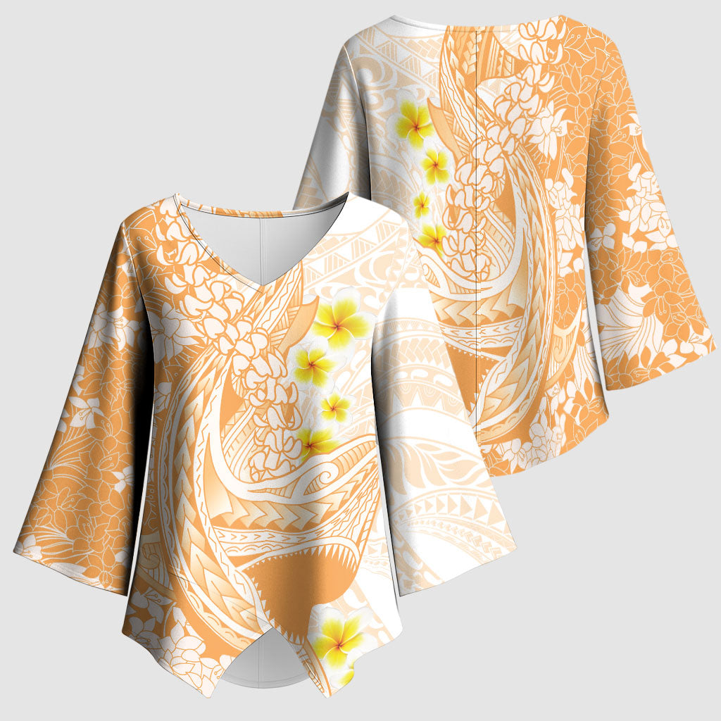 Orange Hawaii Shark Tattoo Kimono Sleeve Blouse Puakenikeni Lei Plumeria Polynesian Pattern LT14 - Polynesian Pride