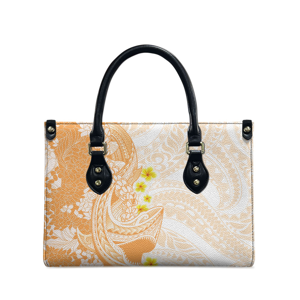 Orange Hawaii Shark Tattoo Leather Bag Puakenikeni Lei Plumeria Polynesian Pattern LT14 - Polynesian Pride