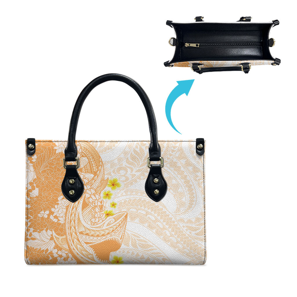 Orange Hawaii Shark Tattoo Leather Bag Puakenikeni Lei Plumeria Polynesian Pattern LT14 - Polynesian Pride