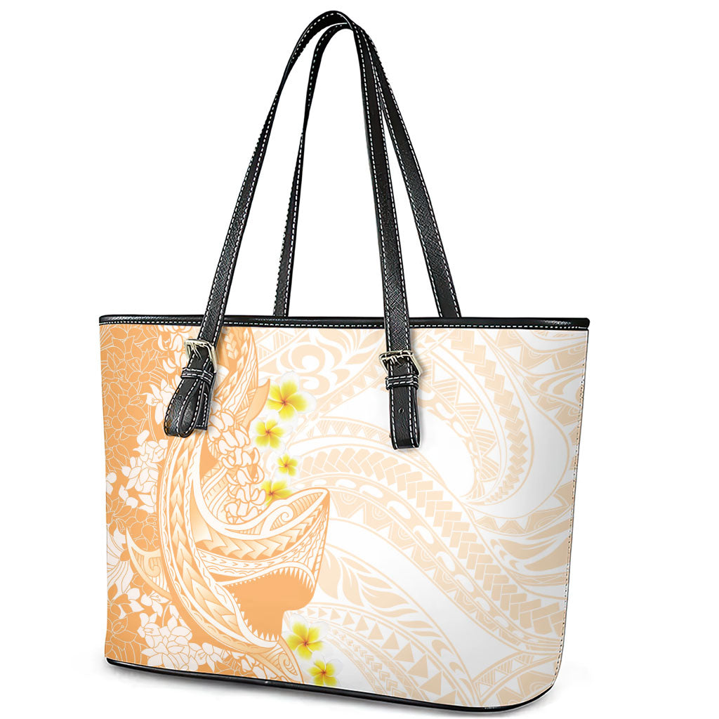 Orange Hawaii Shark Tattoo Leather Tote Bag Puakenikeni Lei Plumeria Polynesian Pattern LT14 - Polynesian Pride