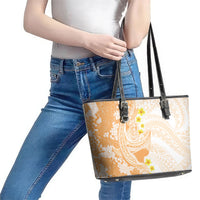 Orange Hawaii Shark Tattoo Leather Tote Bag Puakenikeni Lei Plumeria Polynesian Pattern LT14 - Polynesian Pride