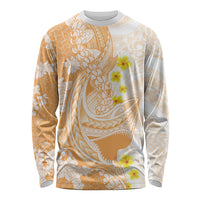 Orange Hawaii Shark Tattoo Long Sleeve Shirt Puakenikeni Lei Plumeria Polynesian Pattern LT14 Unisex Orange - Polynesian Pride