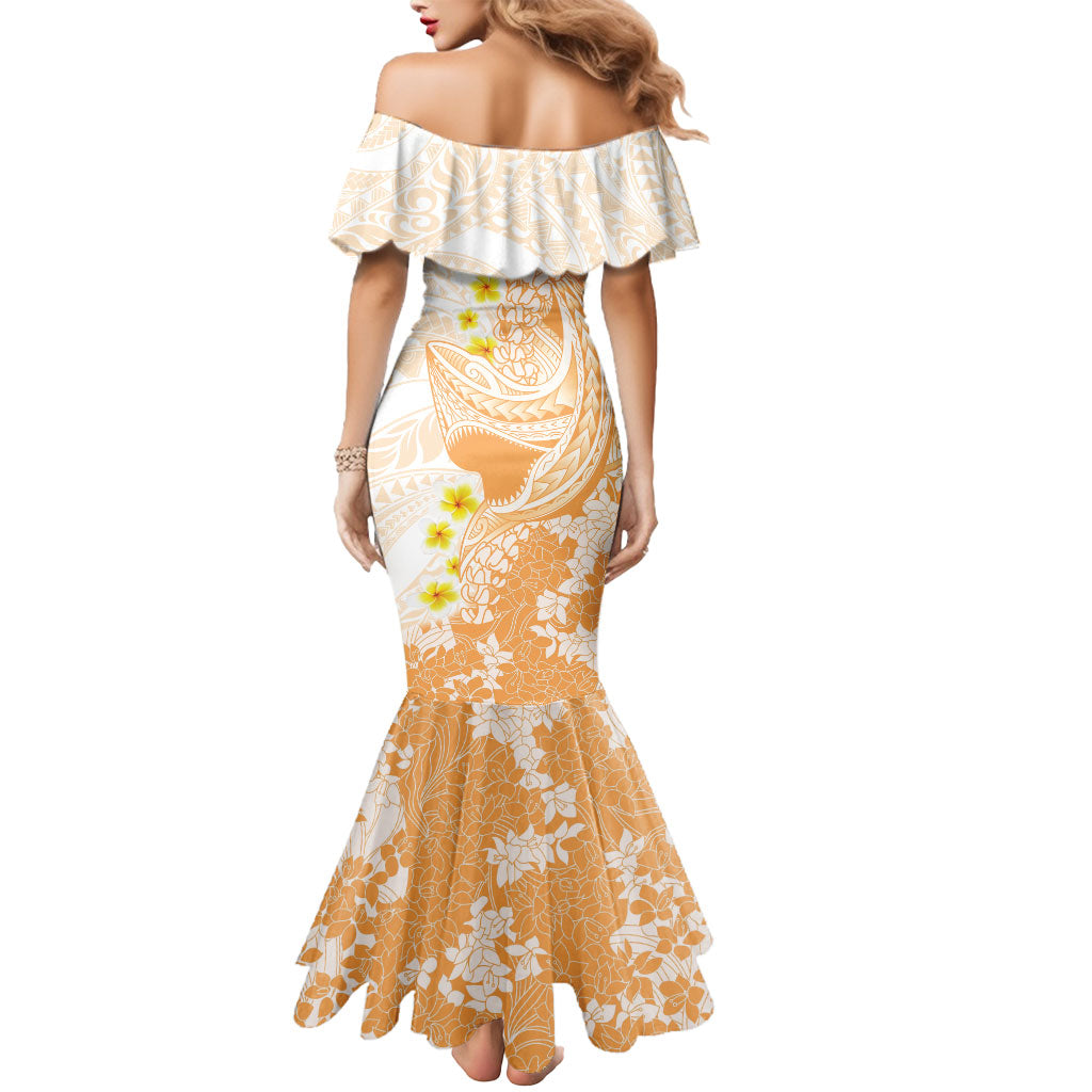 Orange Hawaii Shark Tattoo Mermaid Dress Puakenikeni Lei Plumeria Polynesian Pattern LT14 - Polynesian Pride