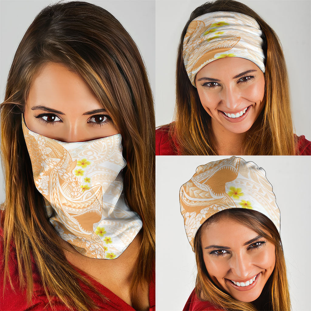 Orange Hawaii Shark Tattoo Neck Gaiter Puakenikeni Lei Plumeria Polynesian Pattern