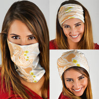 Orange Hawaii Shark Tattoo Neck Gaiter Puakenikeni Lei Plumeria Polynesian Pattern