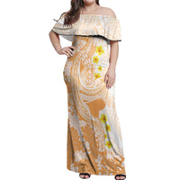 Orange Hawaii Shark Tattoo Off Shoulder Maxi Dress Puakenikeni Lei Plumeria Polynesian Pattern LT14 Women Orange - Polynesian Pride