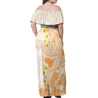 Orange Hawaii Shark Tattoo Off Shoulder Maxi Dress Puakenikeni Lei Plumeria Polynesian Pattern LT14 - Polynesian Pride