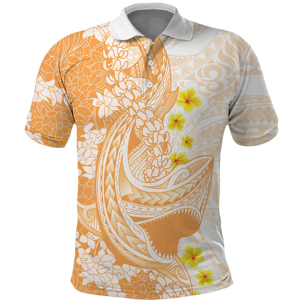 Orange Hawaii Shark Tattoo Polo Shirt Puakenikeni Lei Plumeria Polynesian Pattern LT14 Orange - Polynesian Pride
