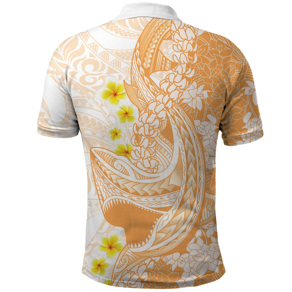 Orange Hawaii Shark Tattoo Polo Shirt Puakenikeni Lei Plumeria Polynesian Pattern LT14 - Polynesian Pride