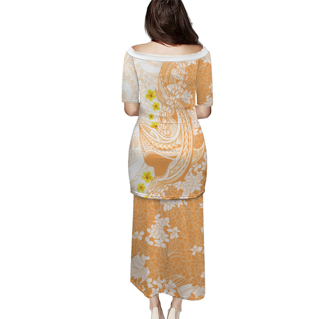 Orange Hawaii Shark Tattoo Puletasi Puakenikeni Lei Plumeria Polynesian Pattern LT14 - Polynesian Pride