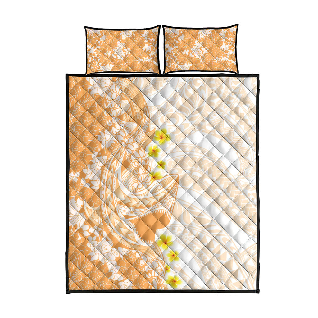 Orange Hawaii Shark Tattoo Quilt Bed Set Puakenikeni Lei Plumeria Polynesian Pattern LT14 - Polynesian Pride