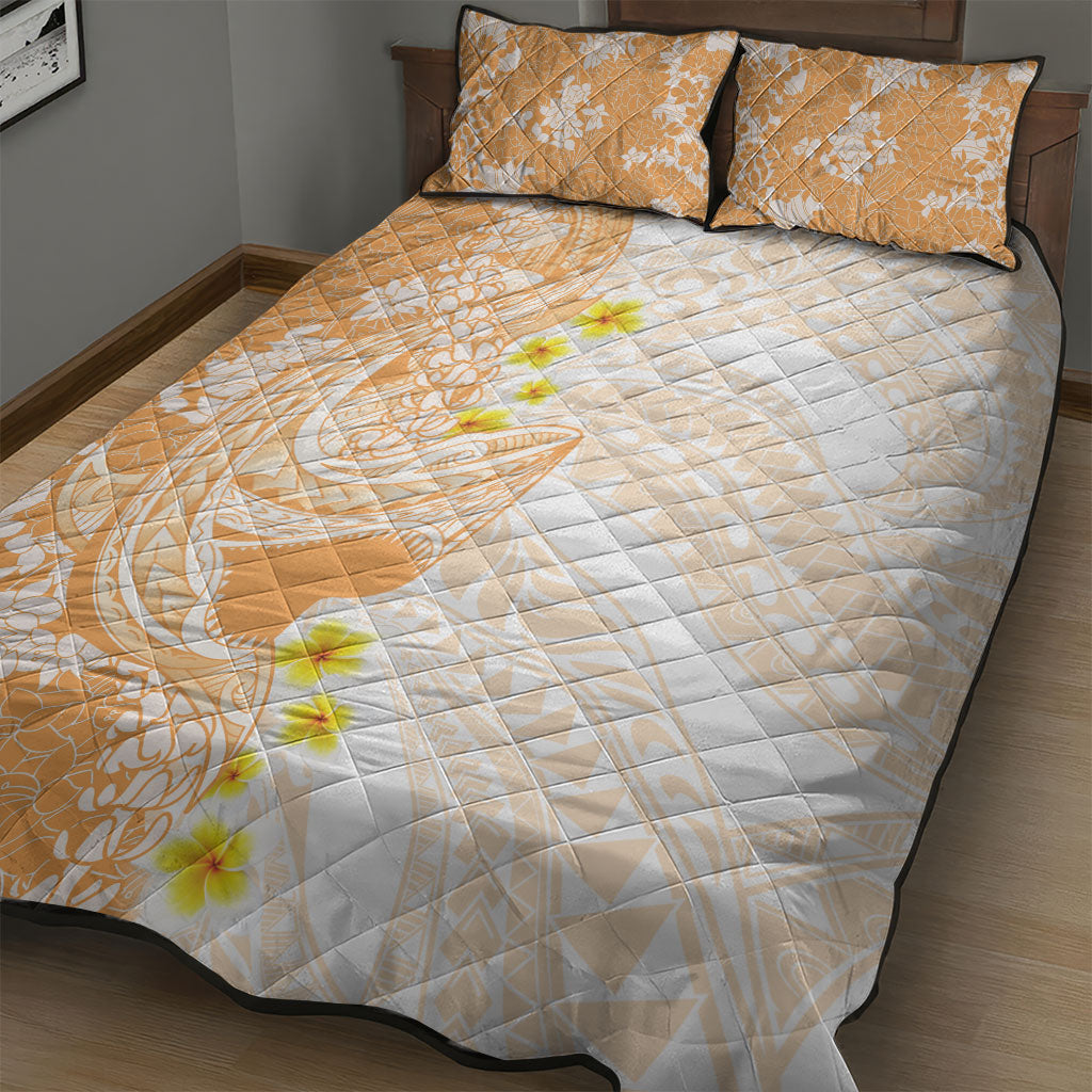 Orange Hawaii Shark Tattoo Quilt Bed Set Puakenikeni Lei Plumeria Polynesian Pattern LT14 - Polynesian Pride