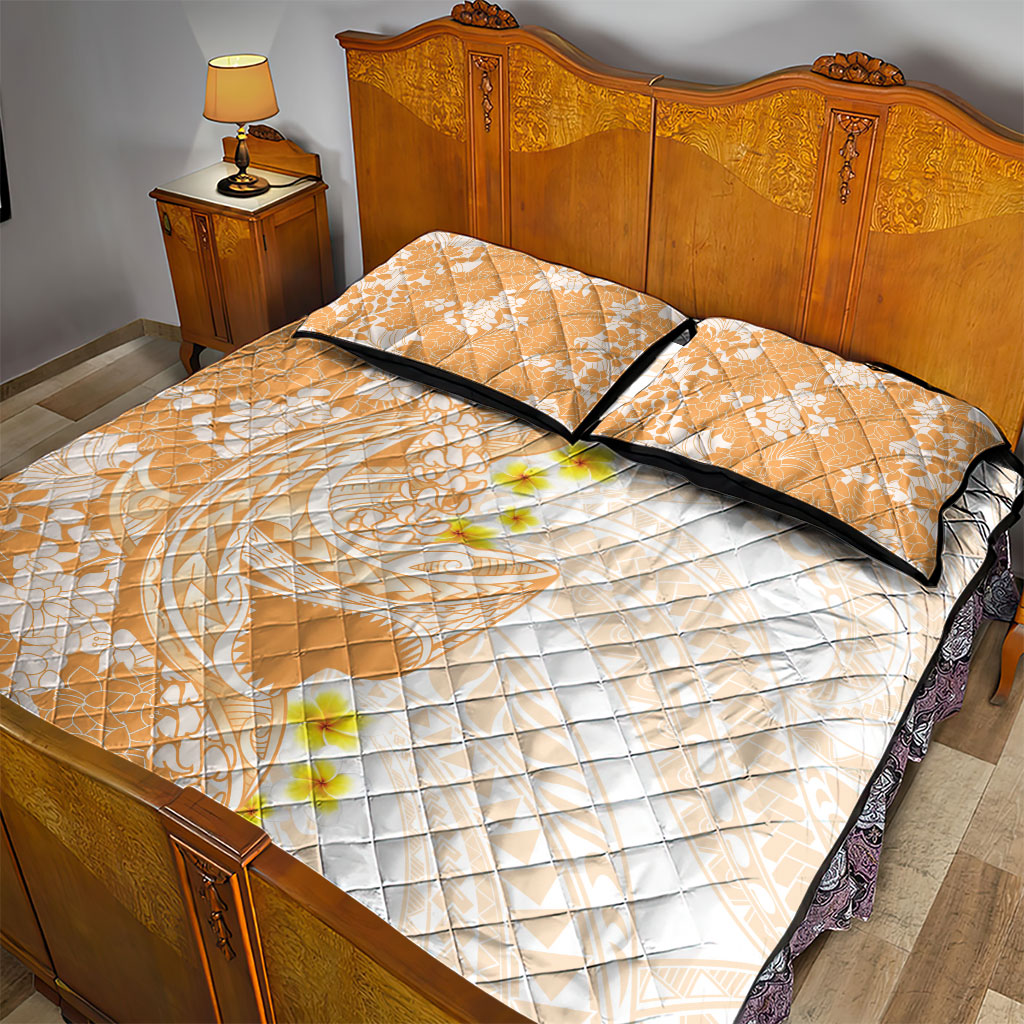 Orange Hawaii Shark Tattoo Quilt Bed Set Puakenikeni Lei Plumeria Polynesian Pattern LT14 - Polynesian Pride