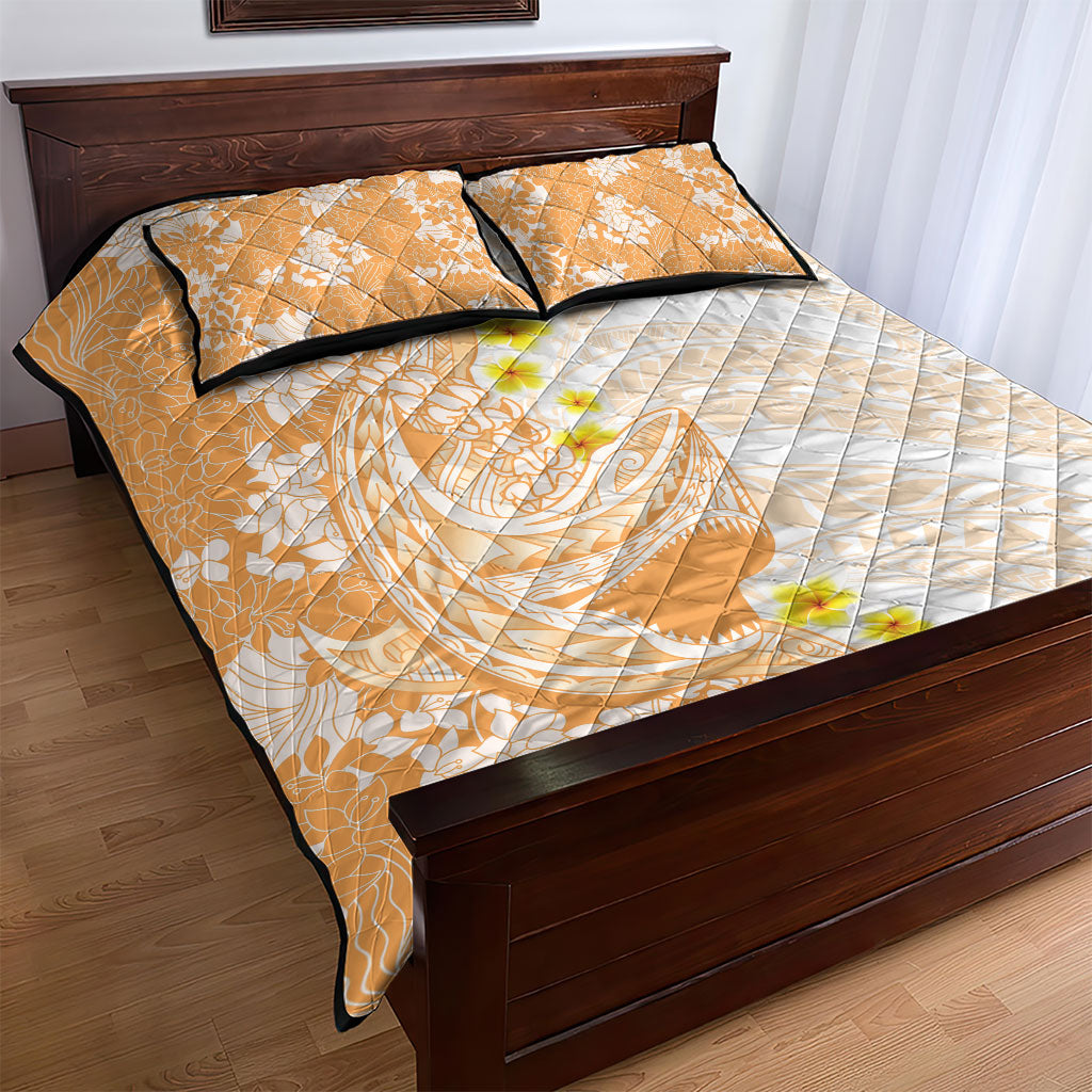 Orange Hawaii Shark Tattoo Quilt Bed Set Puakenikeni Lei Plumeria Polynesian Pattern LT14 - Polynesian Pride