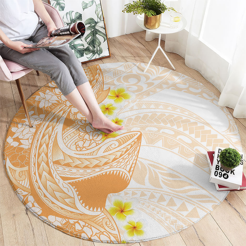 Orange Hawaii Shark Tattoo Round Carpet Puakenikeni Lei Plumeria Polynesian Pattern LT14 - Polynesian Pride