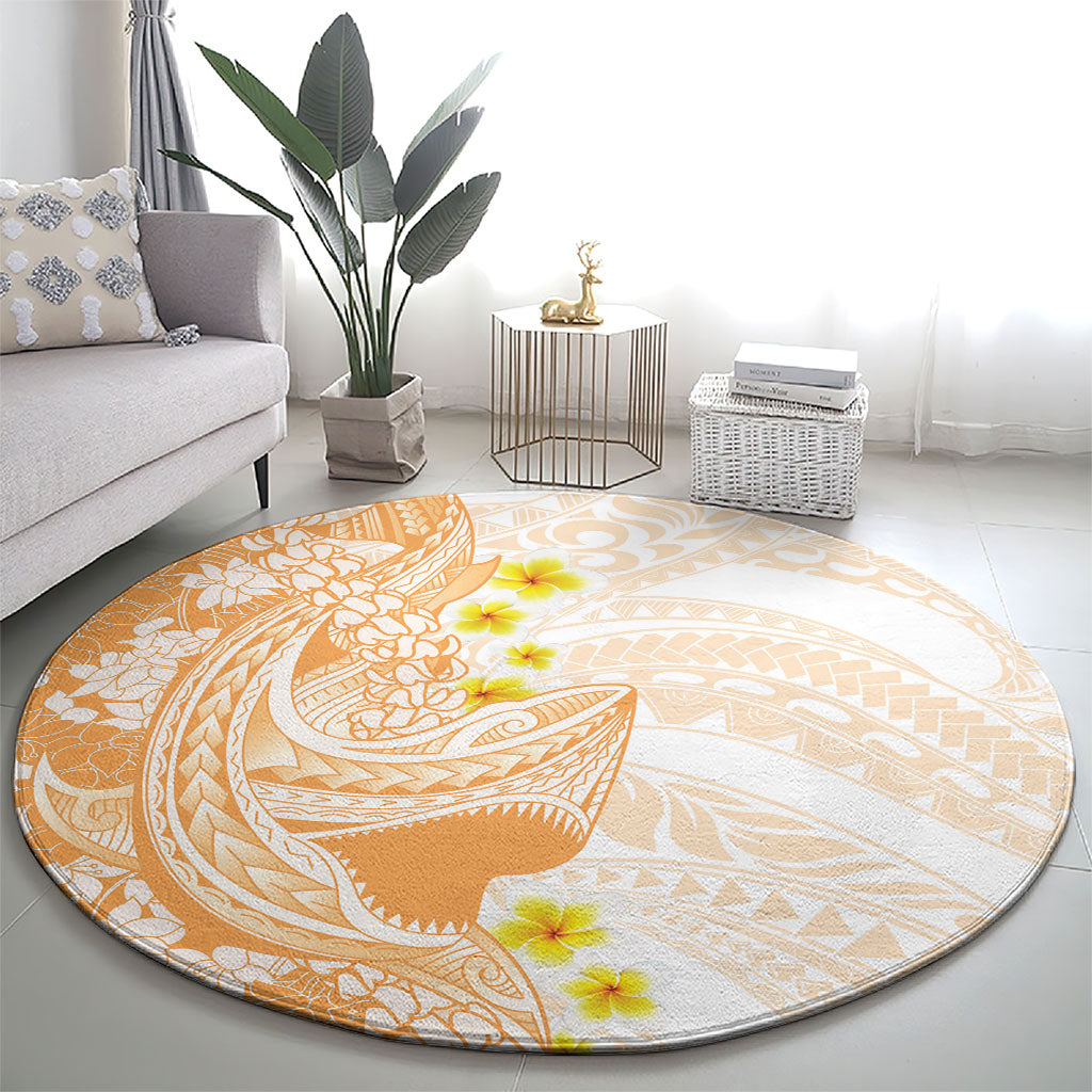 Orange Hawaii Shark Tattoo Round Carpet Puakenikeni Lei Plumeria Polynesian Pattern LT14 - Polynesian Pride