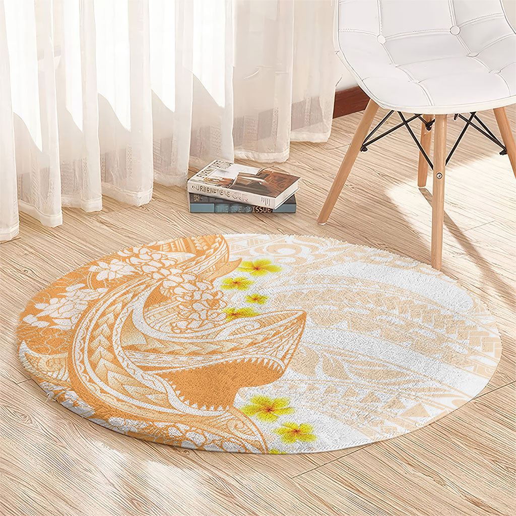 Orange Hawaii Shark Tattoo Round Carpet Puakenikeni Lei Plumeria Polynesian Pattern LT14 - Polynesian Pride