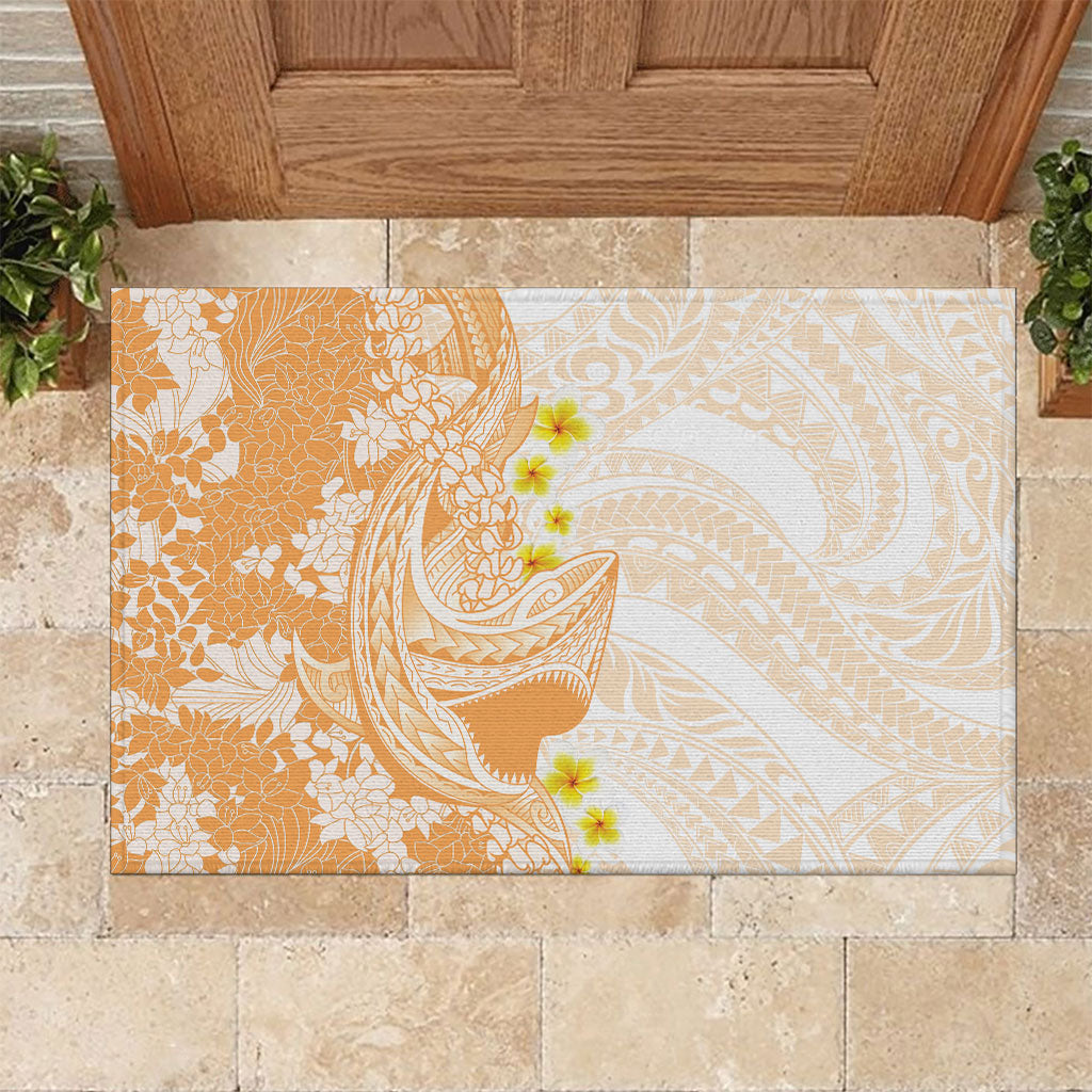 Orange Hawaii Shark Tattoo Rubber Doormat Puakenikeni Lei Plumeria Polynesian Pattern LT14 Orange - Polynesian Pride