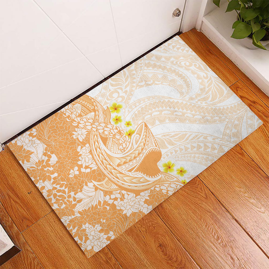 Orange Hawaii Shark Tattoo Rubber Doormat Puakenikeni Lei Plumeria Polynesian Pattern LT14 - Polynesian Pride