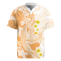 Orange Hawaii Shark Tattoo Rugby Jersey Puakenikeni Lei Plumeria Polynesian Pattern LT14 Orange - Polynesian Pride