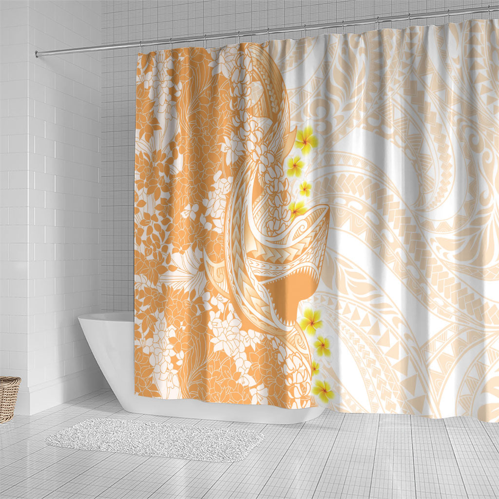 Orange Hawaii Shark Tattoo Shower Curtain Puakenikeni Lei Plumeria Polynesian Pattern LT14 - Polynesian Pride