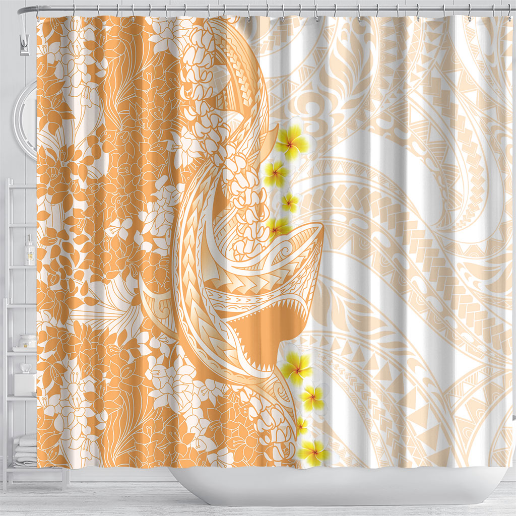 Orange Hawaii Shark Tattoo Shower Curtain Puakenikeni Lei Plumeria Polynesian Pattern LT14 - Polynesian Pride