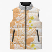 Orange Hawaii Shark Tattoo Sleeveless Puffer Jacket Puakenikeni Lei Plumeria Polynesian Pattern LT14 Unisex Orange - Polynesian Pride