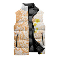 Orange Hawaii Shark Tattoo Sleeveless Puffer Jacket Puakenikeni Lei Plumeria Polynesian Pattern LT14 - Polynesian Pride