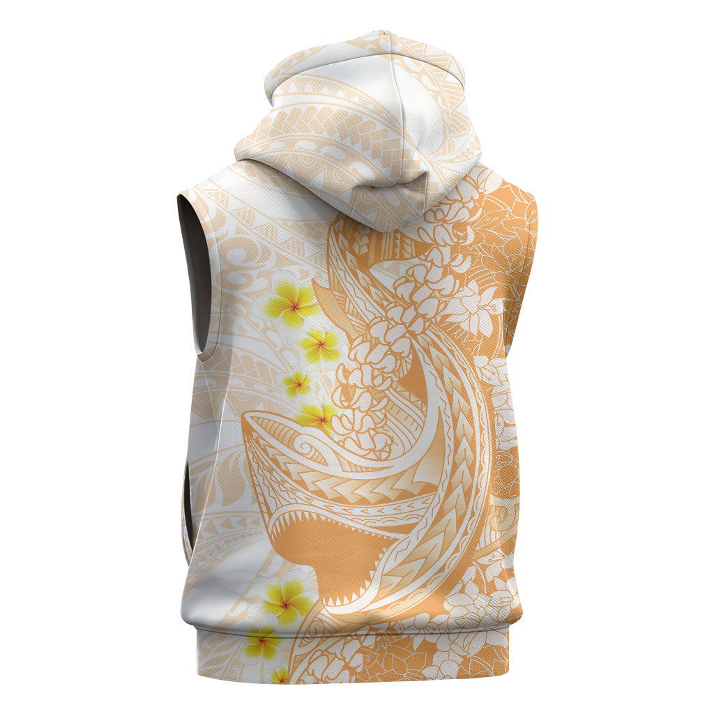 Orange Hawaii Shark Tattoo Sleeveless Zip Hoodie Puakenikeni Lei Plumeria Polynesian Pattern LT14 - Polynesian Pride