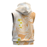 Orange Hawaii Shark Tattoo Sleeveless Zip Hoodie Puakenikeni Lei Plumeria Polynesian Pattern LT14 - Polynesian Pride