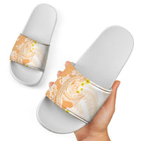 Orange Hawaii Shark Tattoo Slide Sandals Puakenikeni Lei Plumeria Polynesian Pattern LT14 - Polynesian Pride