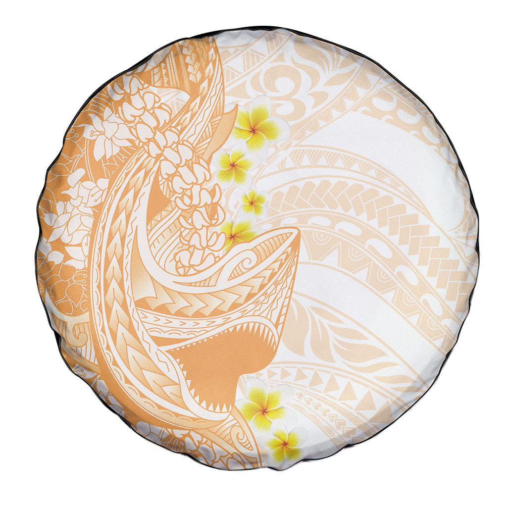 Orange Hawaii Shark Tattoo Spare Tire Cover Puakenikeni Lei Plumeria Polynesian Pattern LT14 - Polynesian Pride