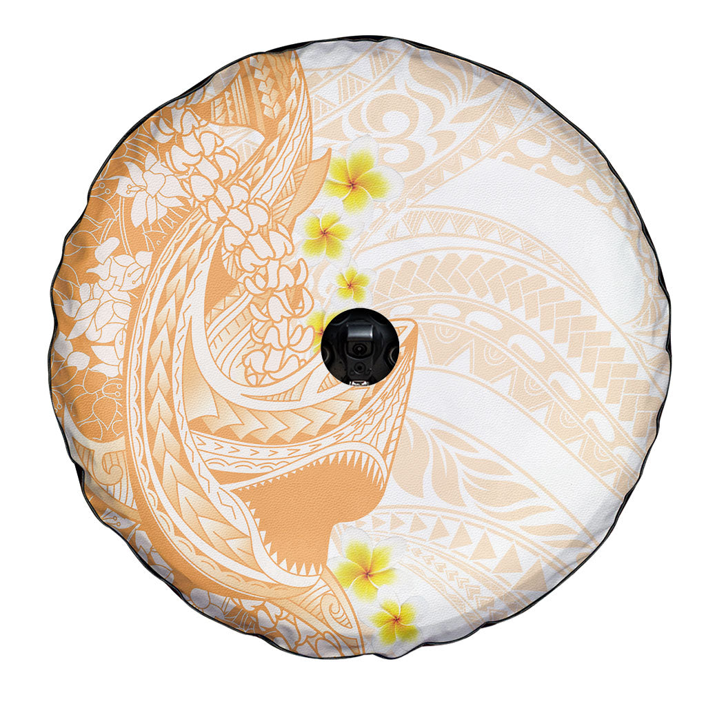 Orange Hawaii Shark Tattoo Spare Tire Cover Puakenikeni Lei Plumeria Polynesian Pattern LT14 - Polynesian Pride