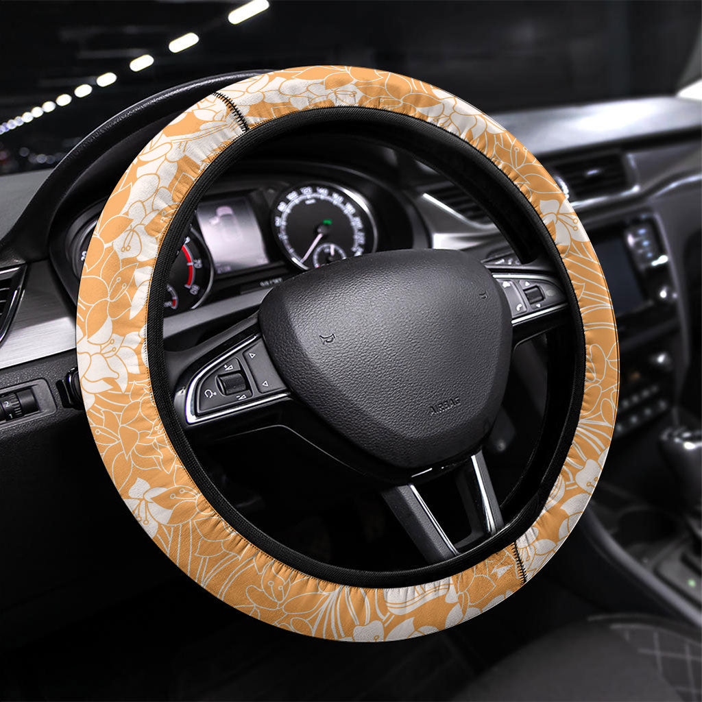Orange Hawaii Shark Tattoo Steering Wheel Cover Puakenikeni Lei Plumeria Polynesian Pattern LT14 Universal Fit Orange - Polynesian Pride