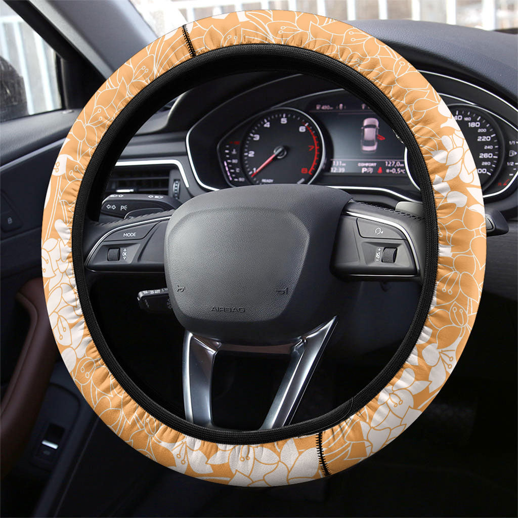Orange Hawaii Shark Tattoo Steering Wheel Cover Puakenikeni Lei Plumeria Polynesian Pattern LT14 - Polynesian Pride