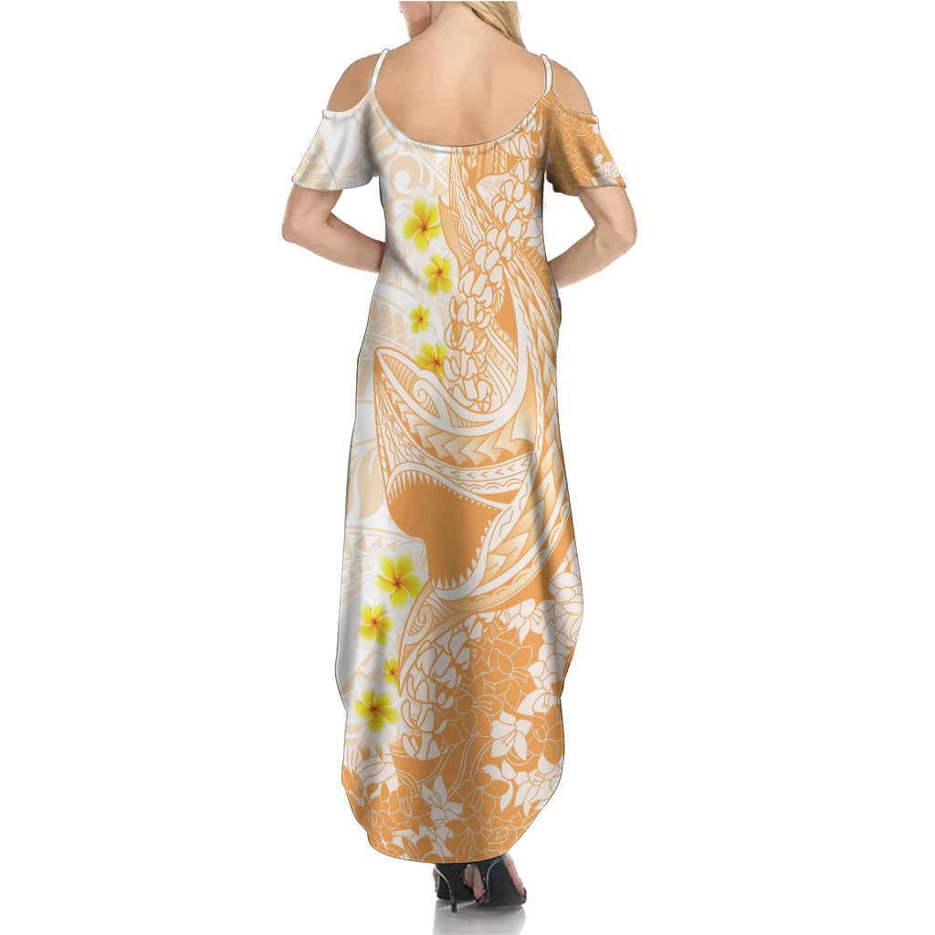 Orange Hawaii Shark Tattoo Summer Maxi Dress Puakenikeni Lei Plumeria Polynesian Pattern