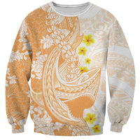 Orange Hawaii Shark Tattoo Sweatshirt Puakenikeni Lei Plumeria Polynesian Pattern LT14 Unisex Orange - Polynesian Pride