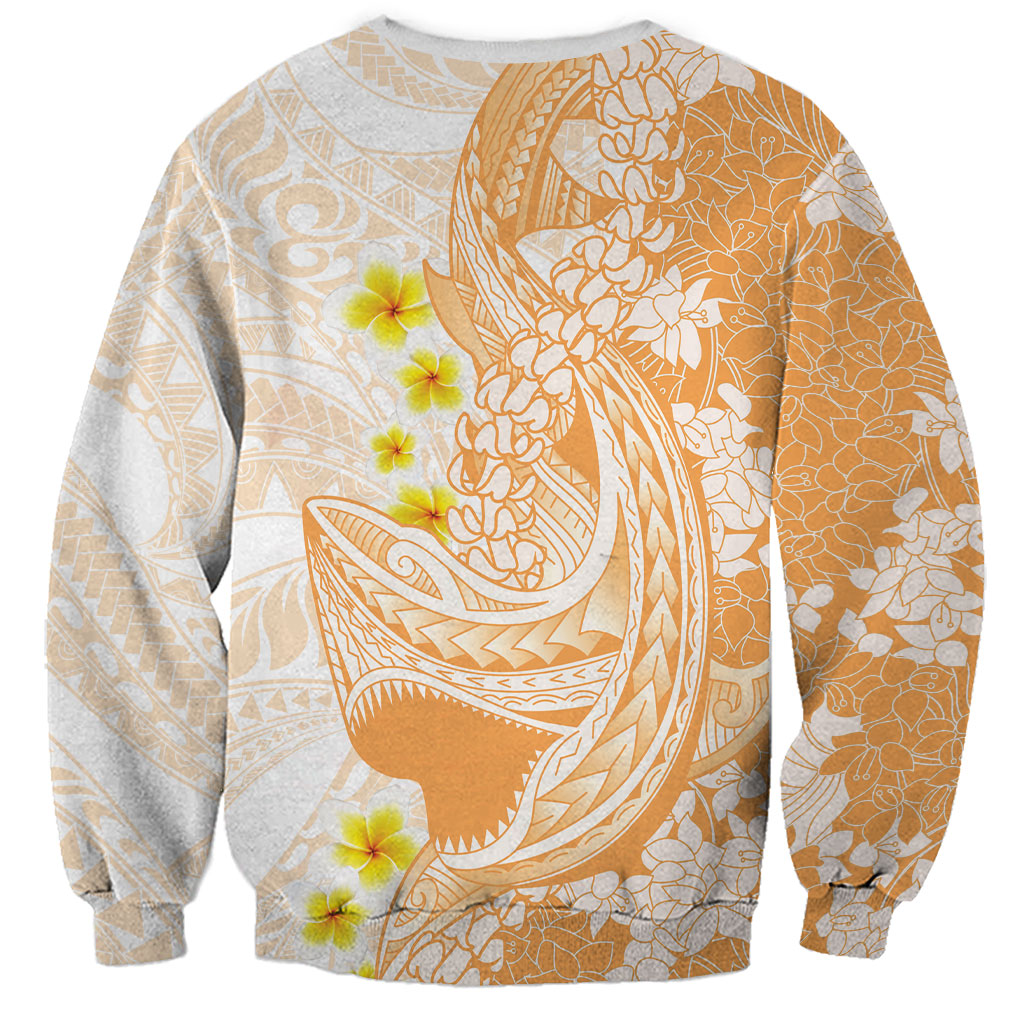 Orange Hawaii Shark Tattoo Sweatshirt Puakenikeni Lei Plumeria Polynesian Pattern LT14 - Polynesian Pride