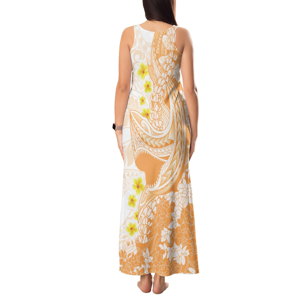 Orange Hawaii Shark Tattoo Tank Maxi Dress Puakenikeni Lei Plumeria Polynesian Pattern LT14 - Polynesian Pride